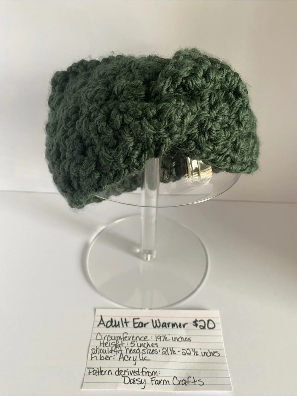 Adult Green Crocheted Twisted Ear Warmer